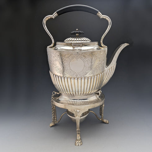 Circa 1900 British Antique Silver Plated Tea Kettle Set JHON WiGFALL